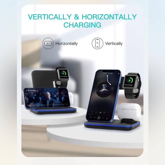3 in 1 Wireless Charger,Fast Wireless Charging Station for iPhone14 13 12 11/ - Picture 7 of 8